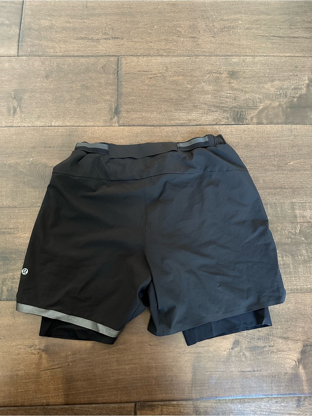 lululemon Black Men's Athletic Shorts with Gray Reflective Trim - Picture 2 of 3